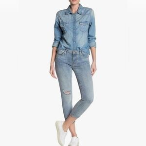 New Hudson Harkin Super Skinny Crop Jeans Size 28 Distressed Light Wash